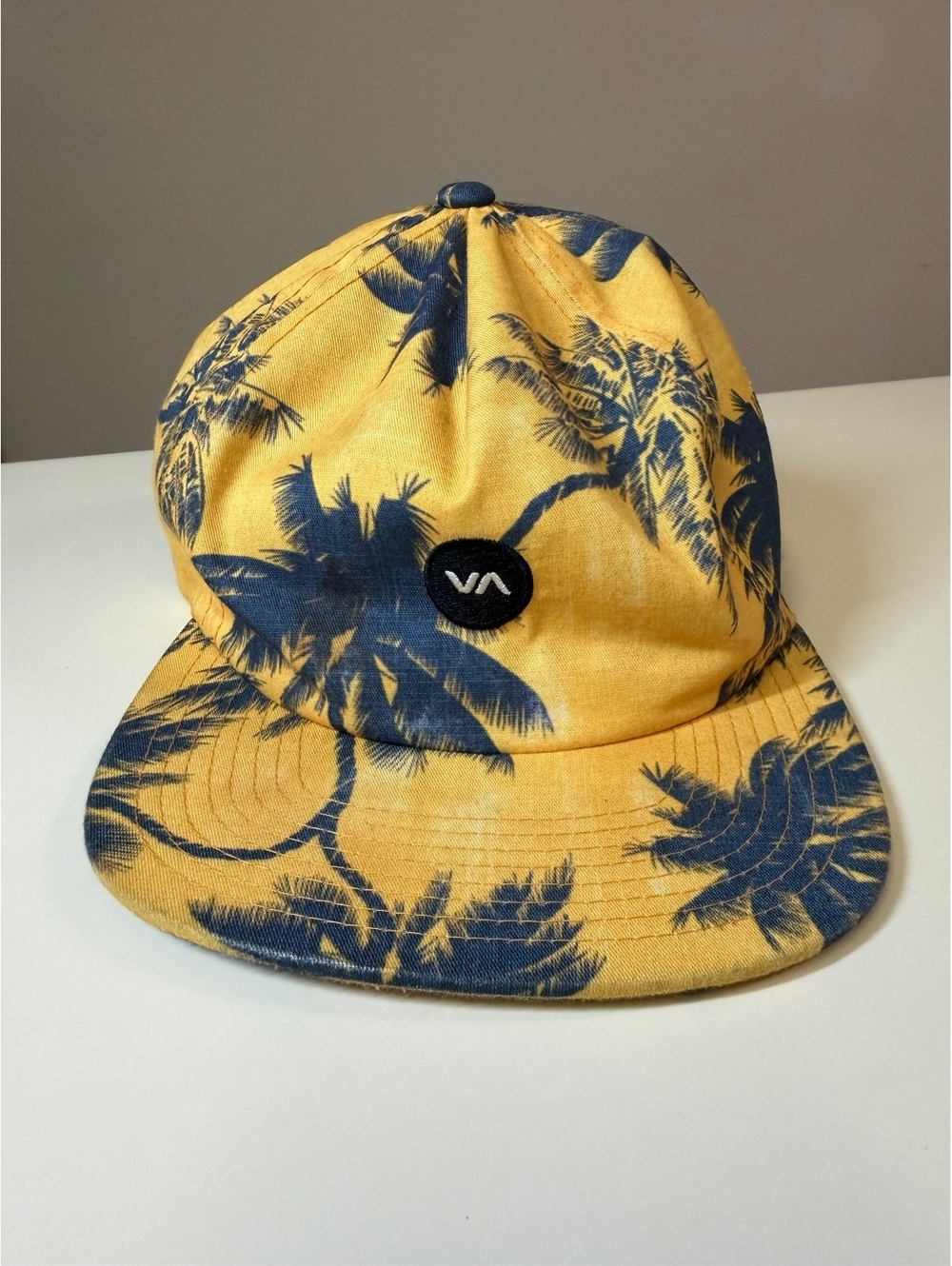 RVCA Yellow and Blue Palm Tree Pattern Snapback Hat